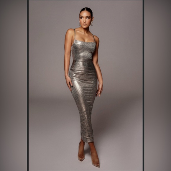 JLUXLABEL silver Rubi Cowl Neck Cocktail Dress - NEW - Picture 1 of 4